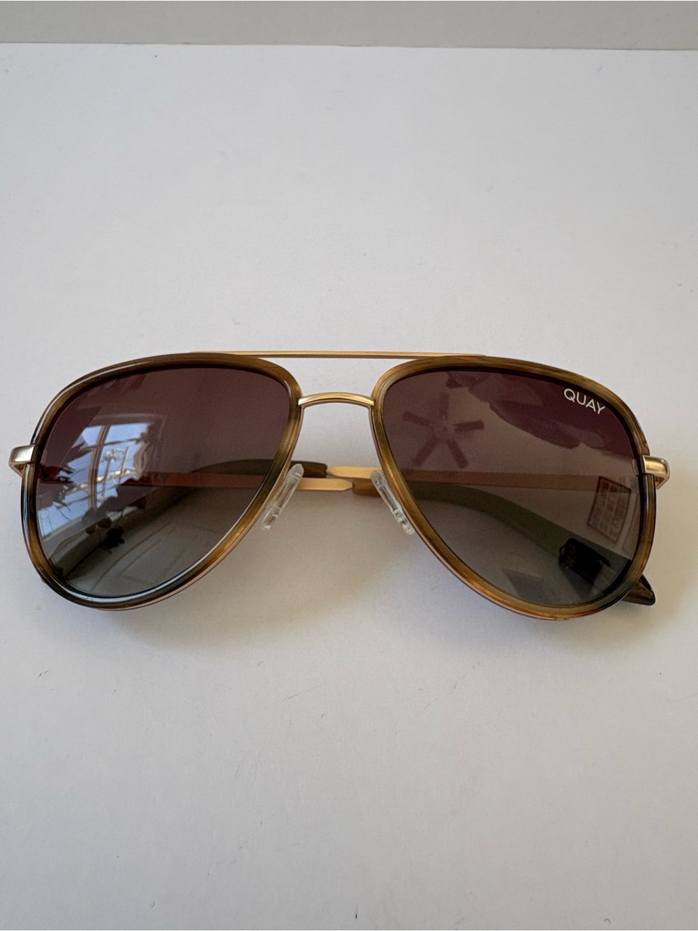 QUAY All In Aviator Sunglasses Tortoise Brown Cat 3 Rim Gold Double Bridge 56